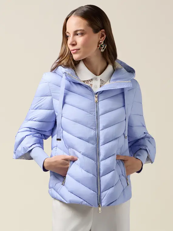 Piumino con cappuccio e polsini Donna, Azzurro +