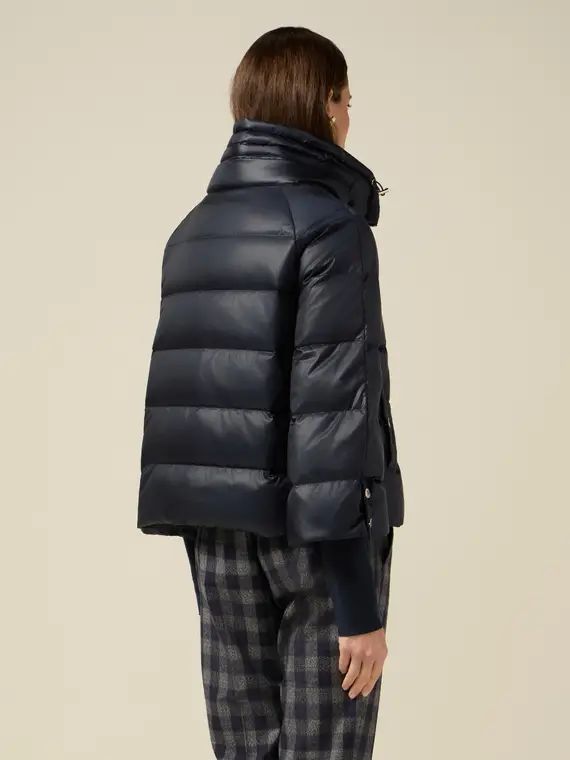 Piumino corto in vera piuma Donna, Blu miniatura 2