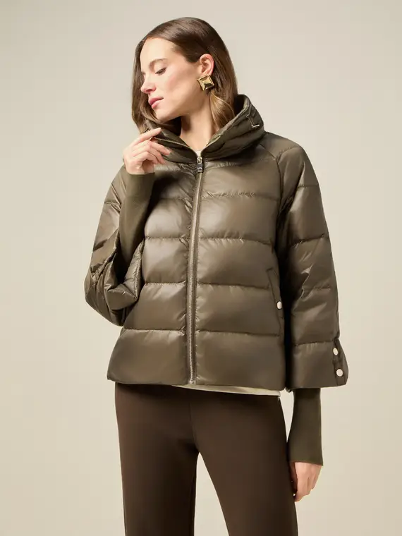 Piumino corto in vera piuma Donna, Marrone