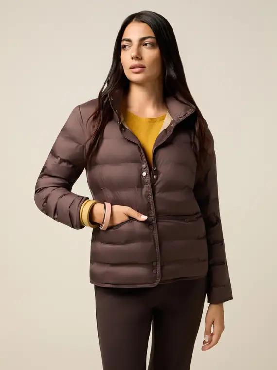 Piumino in nylon con collo alto Donna, Marrone