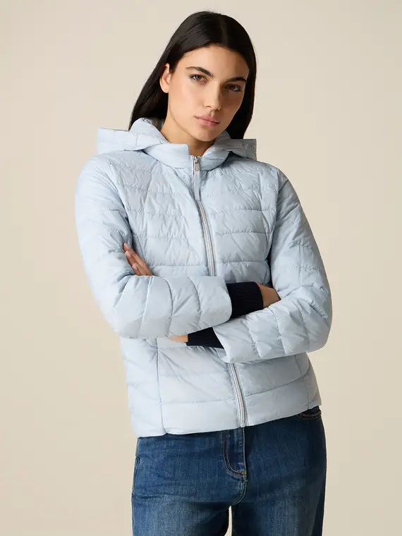 Piumino lightweight in vera piuma Donna, Azzurro