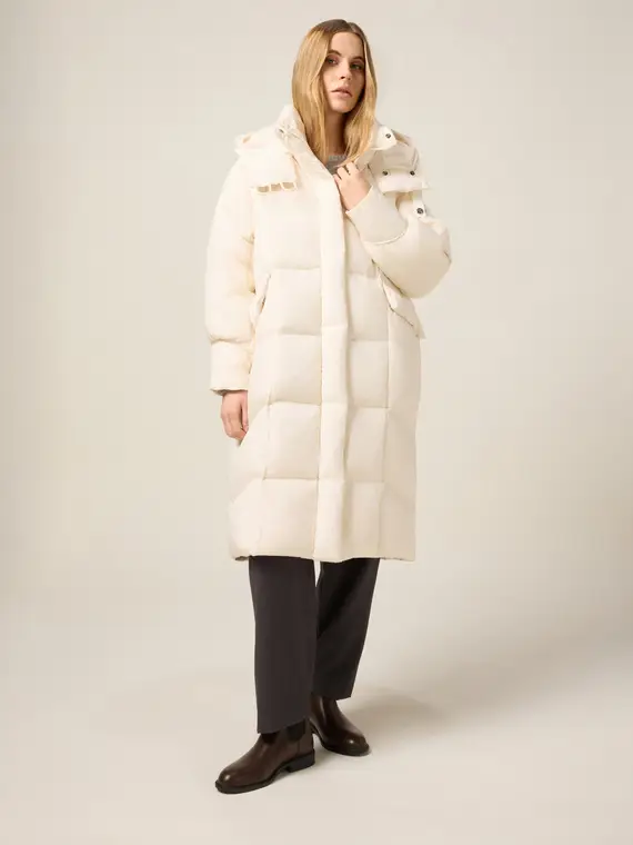 Piumino lungo in vera piuma Donna, Bianco