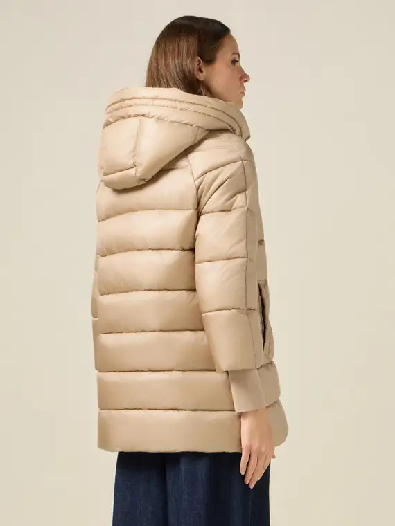 Piumino midi con cappuccio Donna, Beige miniatura 2