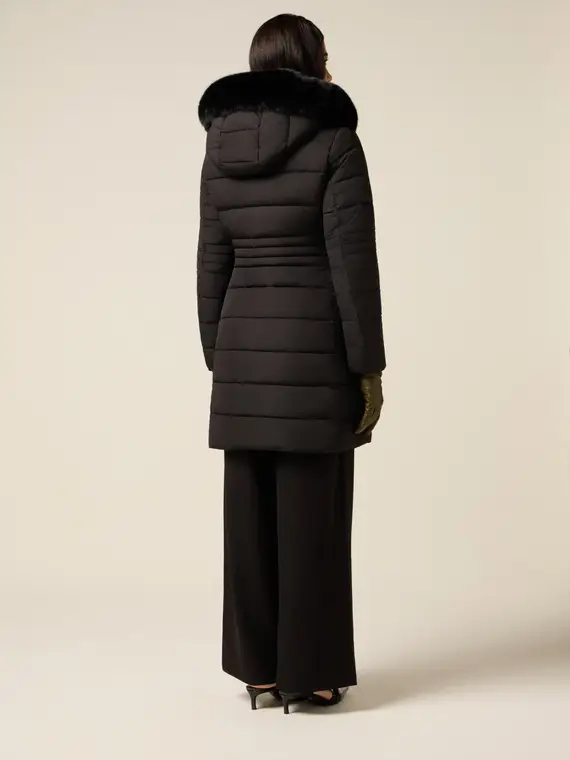 Piumino midi con cappuccio Donna, Nero miniatura 2