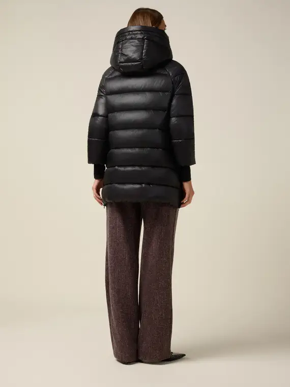 Piumino midi con cappuccio Donna, Nero miniatura 2