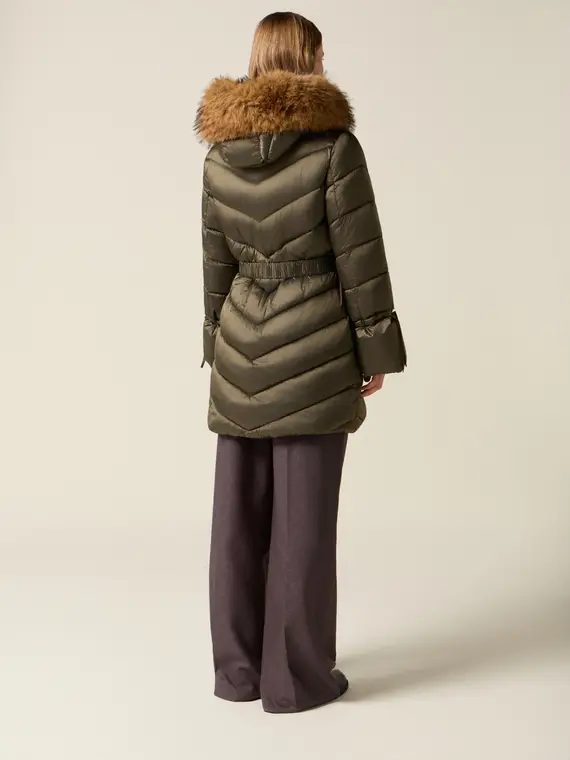 Piumino midi con cintura Donna, Verde militare miniatura 2