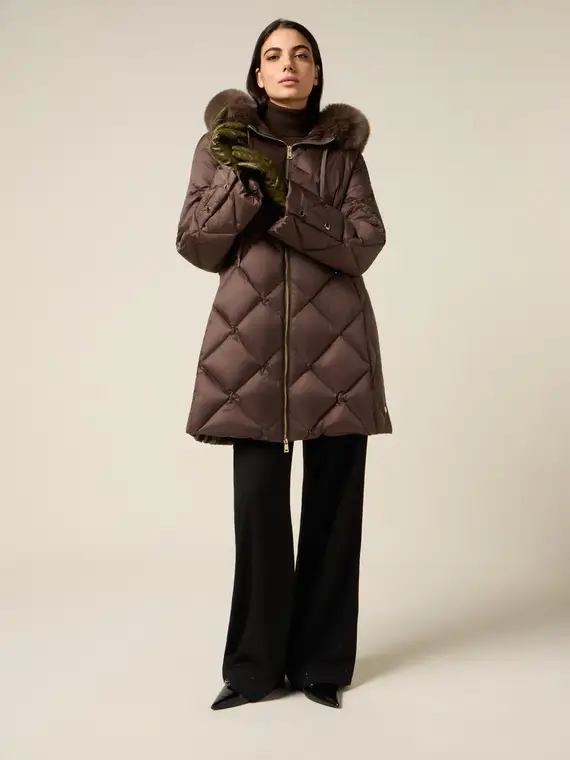 Piumino midi trapuntato con vera piuma Donna, Marrone
