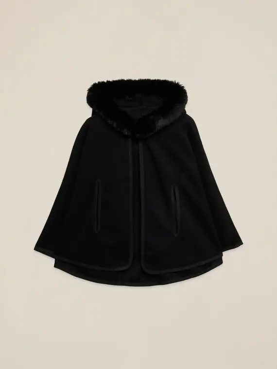 Poncho con cappuccio Donna, Nero miniatura 2