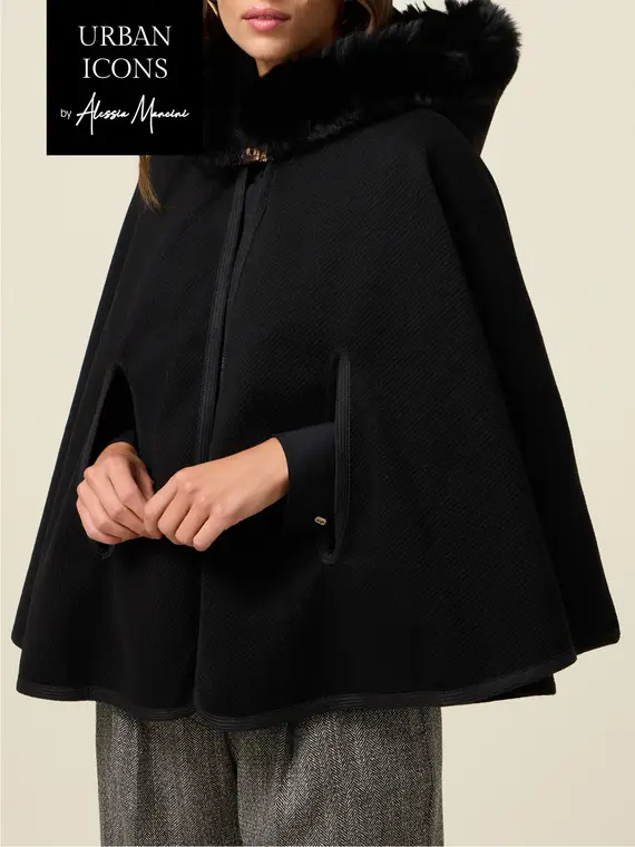 Poncho con cappuccio Donna, Nero