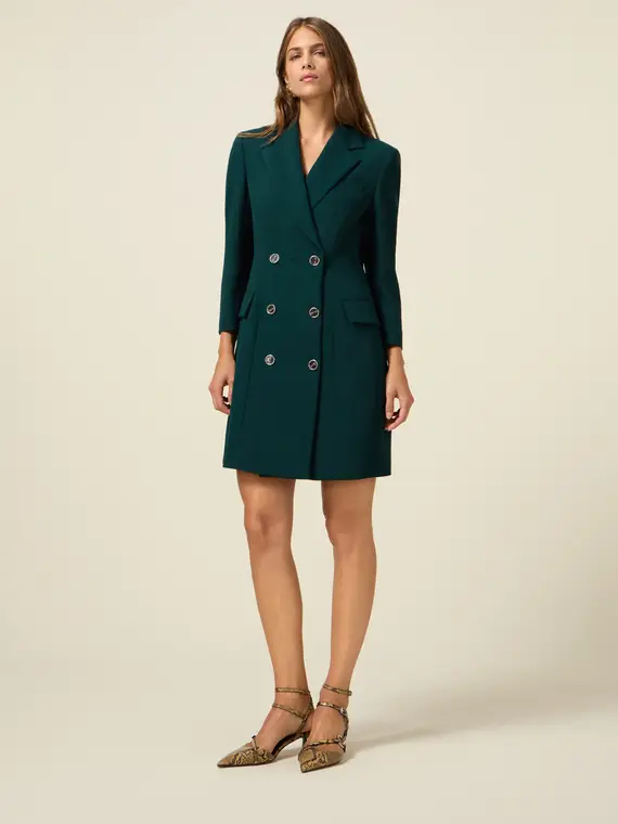 Robe manteu in tessuto crêpe Donna, Verde miniatura 2