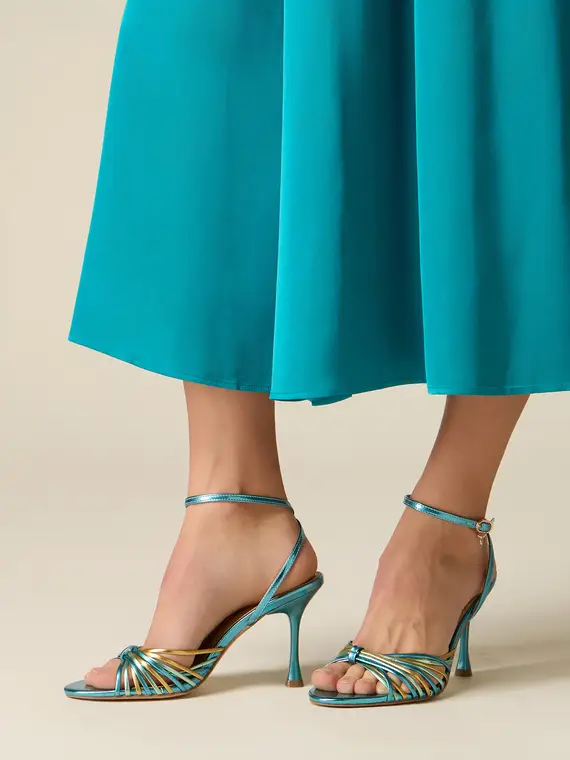 Sandali laminati con tacco Donna, Azzurro