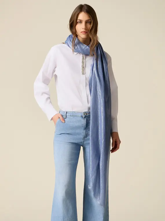 Sciarpa misto cotone con lurex Donna, Azzurro