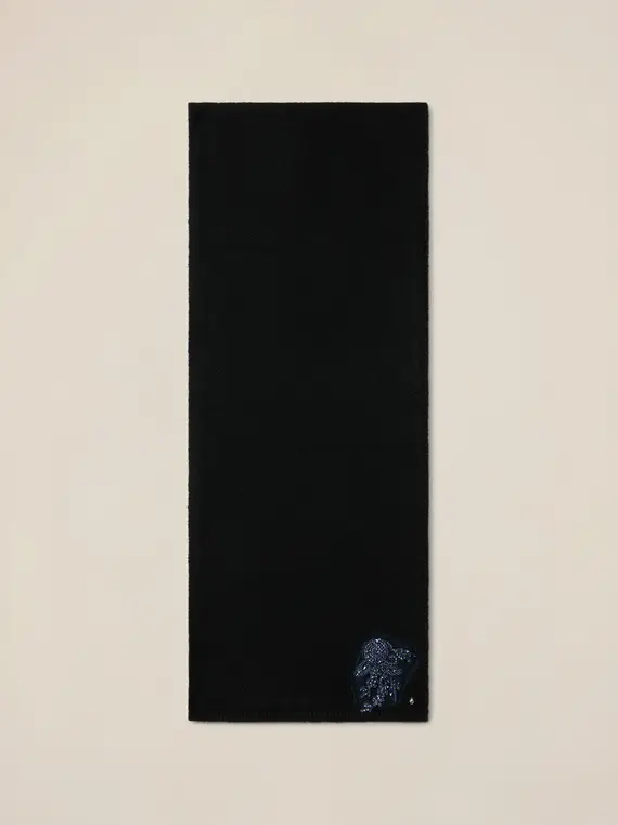 Sciarpa misto lana con ricamo gioiello Donna, Nero miniatura 2