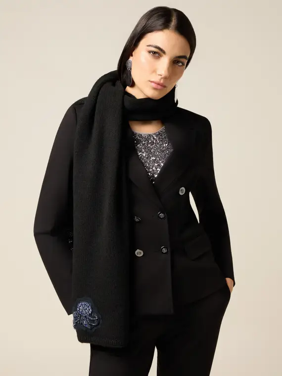 Sciarpa misto lana con ricamo gioiello Donna, Nero