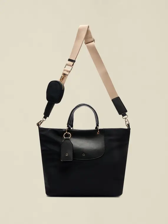 Shopper in nylon con tasca frontale Donna, Nero miniatura 2