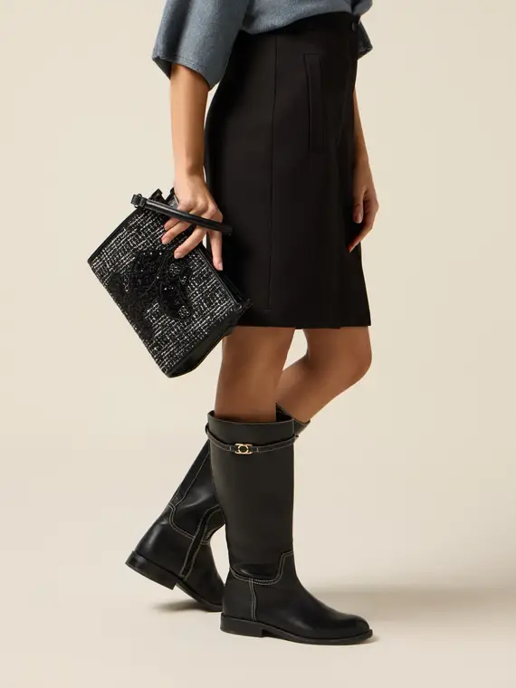 Shopper in tweed con patch Donna, Nero