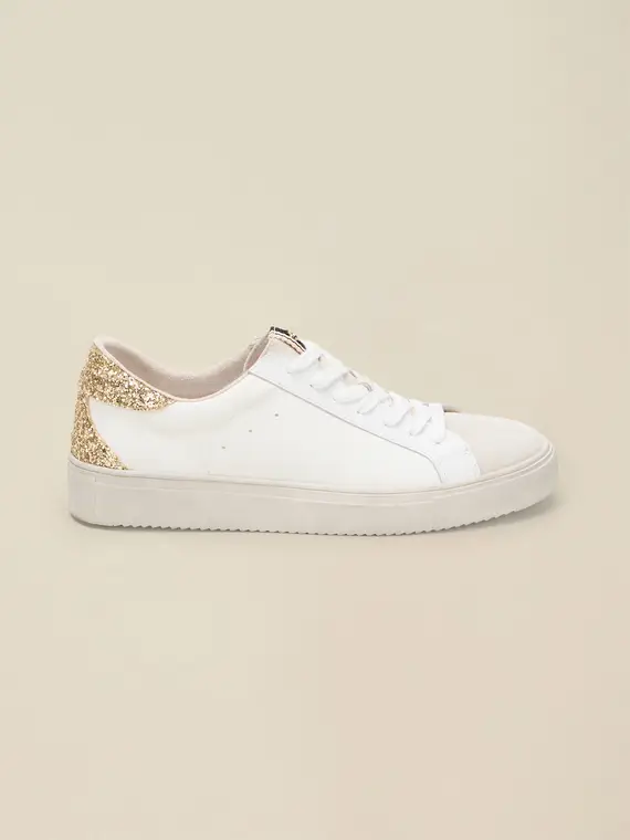 Sneaker in pelle con glitter Donna, Bianco