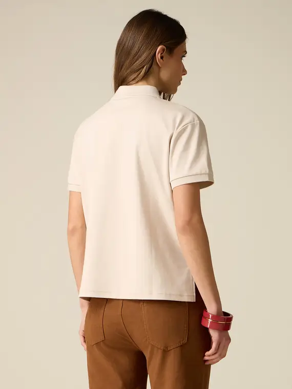 T-shirt a polo con cristalli Donna, Beige + miniatura 2