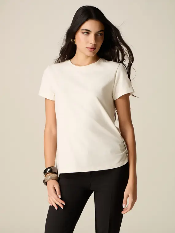 T-shirt con dettaglio gioiello Donna, Bianco +