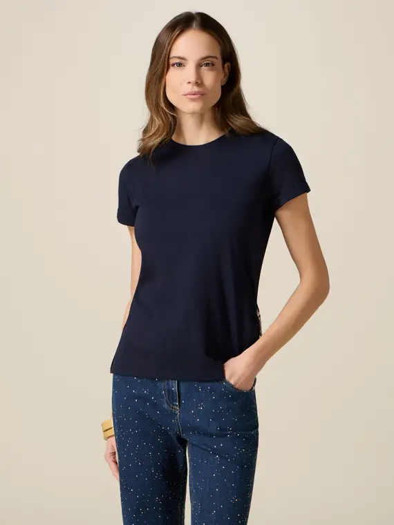 T-shirt con dettaglio gioiello Donna, Blu +