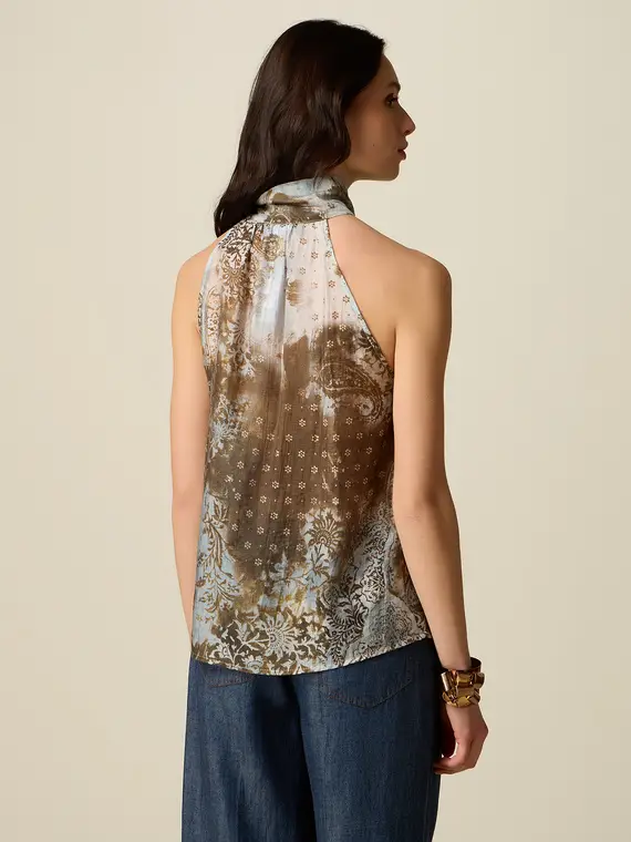 Top fantasia con fiocco Donna, Marrone miniatura 2