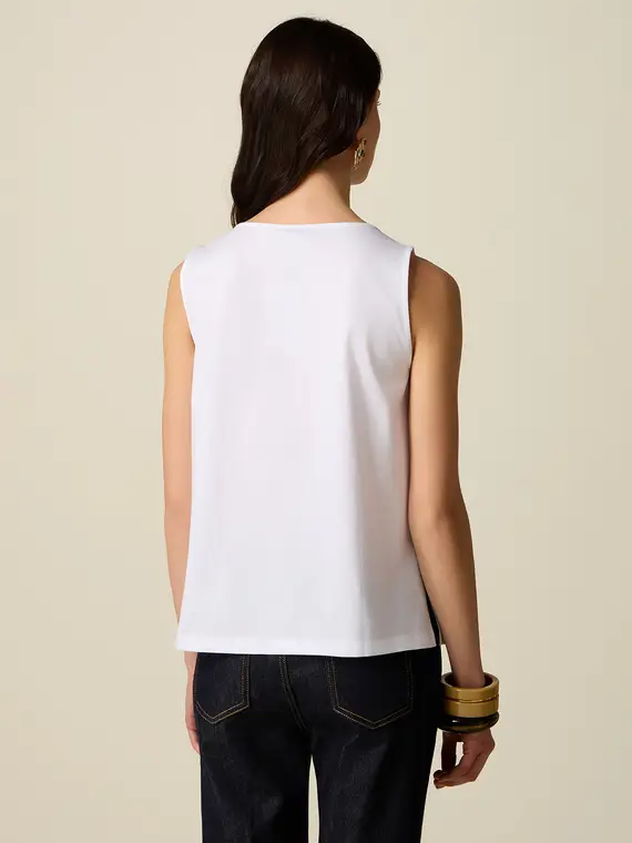 Top in cotone con applicazioni floreali Donna, Bianco + miniatura 2