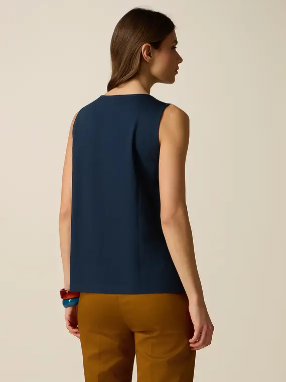 Top in cotone con applicazioni floreali Donna, Blu + miniatura 2