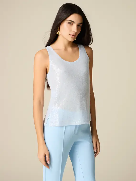 Top in tulle e paillettes Donna, Azzurro +