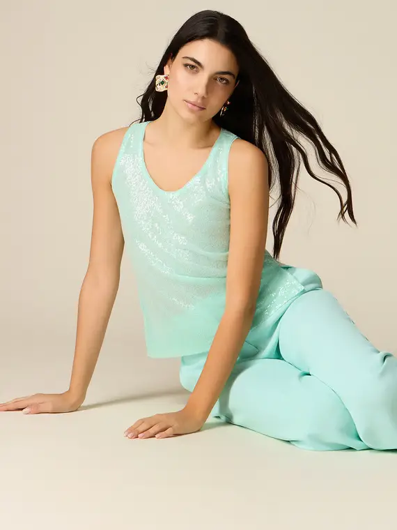 Top in tulle e paillettes Donna, Verde acqua +