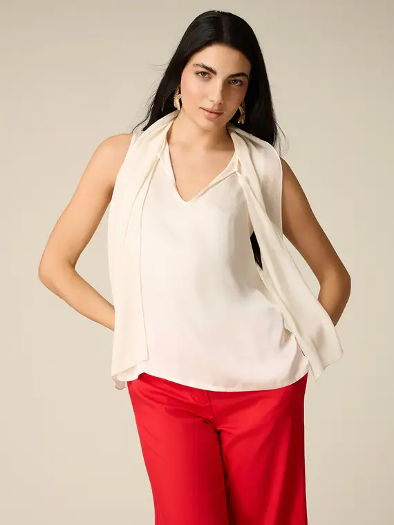 Top in viscosa con fiocco Donna, Bianco