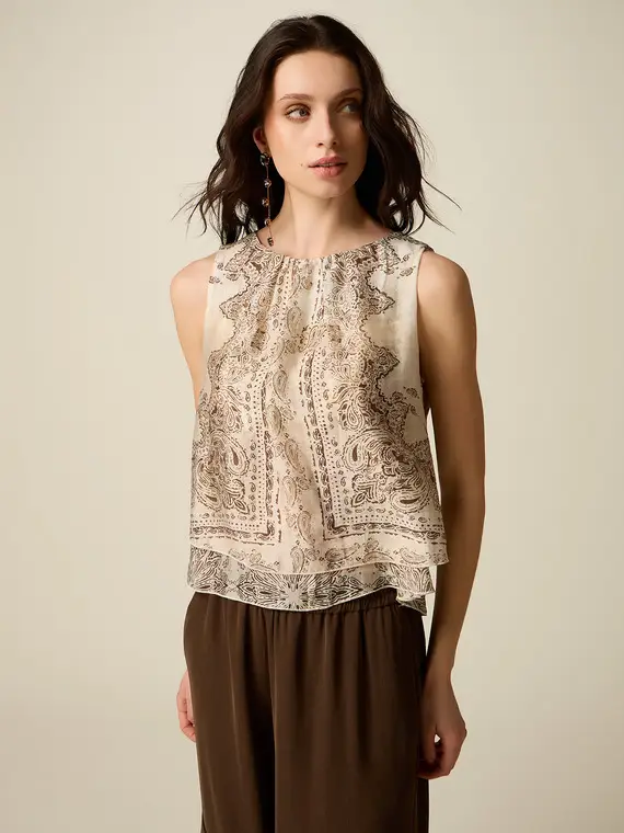 Top in voile fantasia Donna, Beige