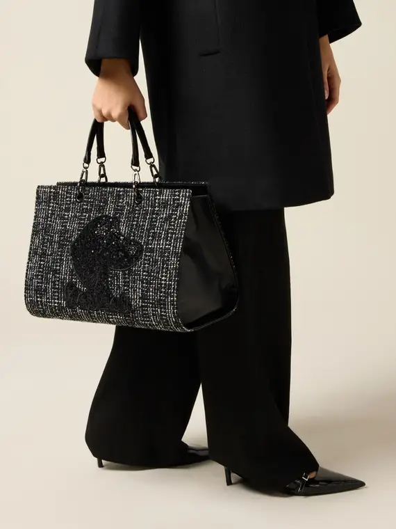 Tracolla in tweed con applicazione Donna, Nero
