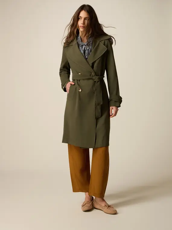 Trench doppiopetto misto viscosa Donna, Verde militare
