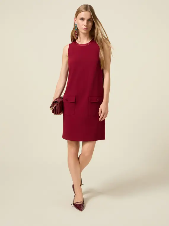 Tubino fluido con tasche e bottoni Donna, Rosso