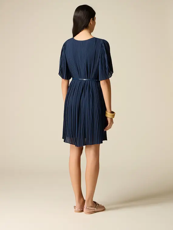 Vestito corto in georgette plissé Donna, Blu miniatura 2