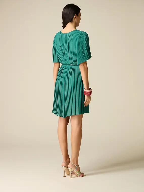 Vestito corto in georgette plissé Donna, Verde miniatura 2