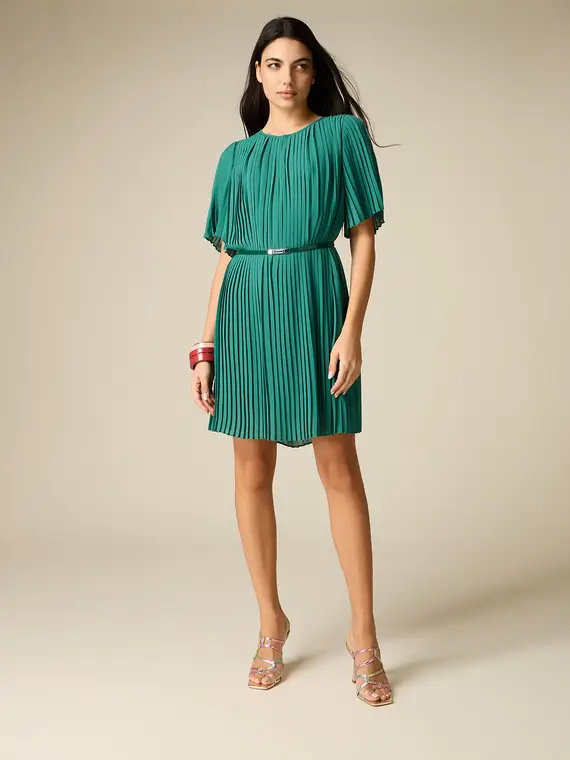 Vestito corto in georgette plissé Donna, Verde