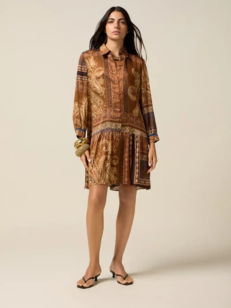 Vestito corto in viscosa fantasia Donna, Marrone