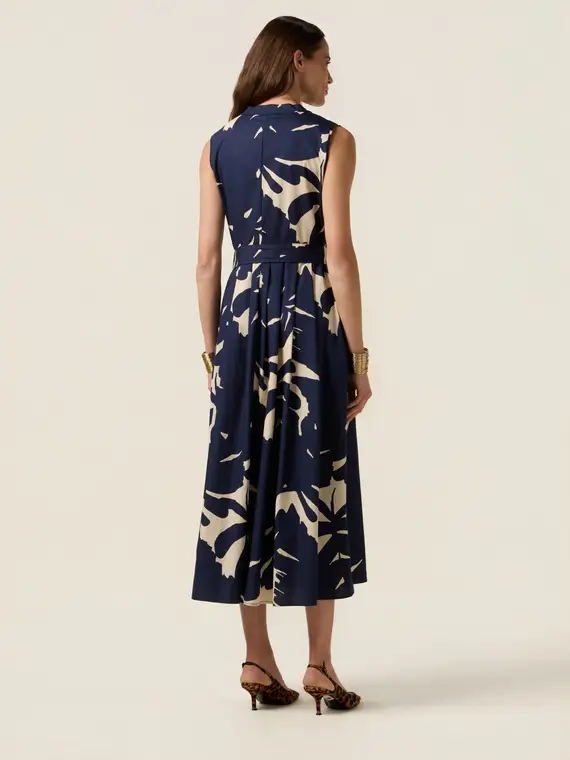 Vestito flare in popeline fantasia Donna, Blu miniatura 2