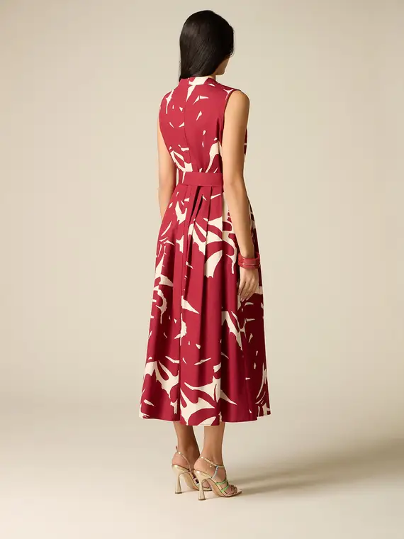 Vestito flare in popeline fantasia Donna, Bordeaux miniatura 2