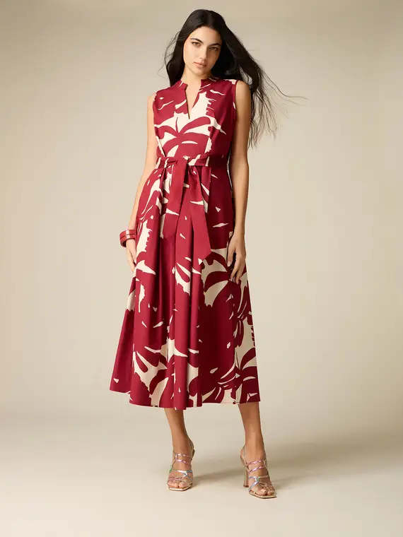 Vestito flare in popeline fantasia Donna, Bordeaux