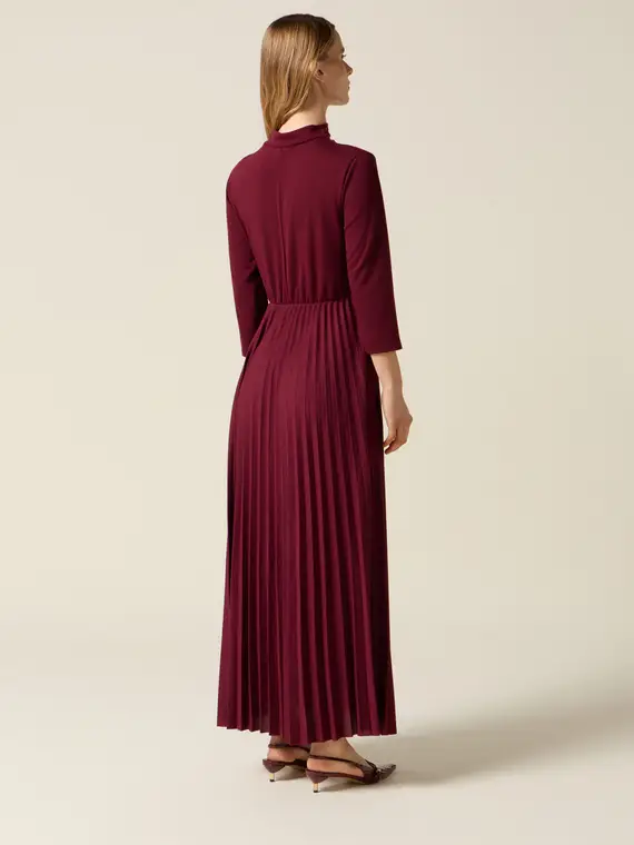 Vestito flare misto viscosa con spilla Donna, Bordeaux miniatura 2