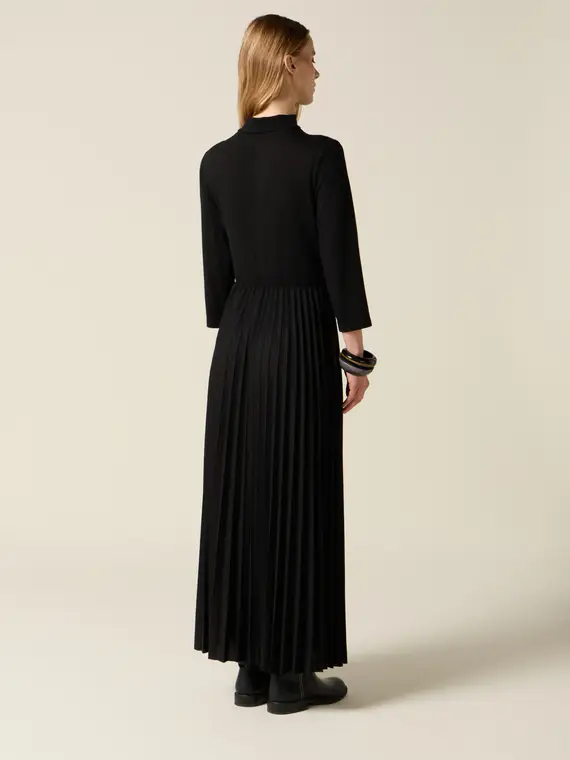 Vestito flare misto viscosa con spilla Donna, Nero miniatura 2