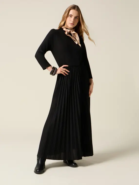 Vestito flare misto viscosa con spilla Donna, Nero