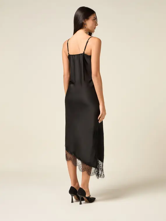 Vestito lingerie in raso e pizzo Donna, Nero miniatura 2