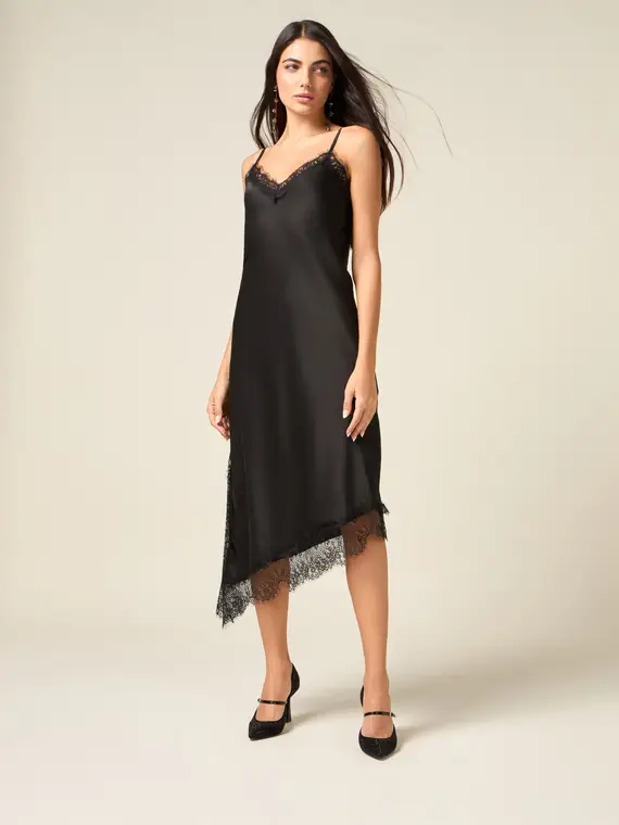 Vestito lingerie in raso e pizzo Donna, Nero