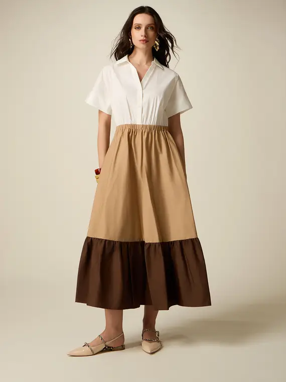 Vestito lungo colour block Donna, Marrone