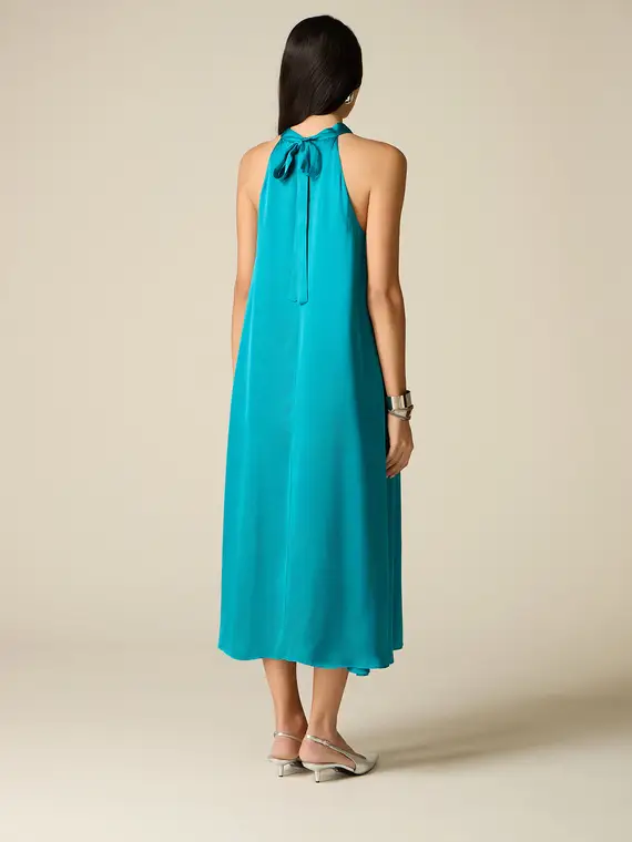 Vestito lungo linea ad A in raso Donna, Ottanio miniatura 2