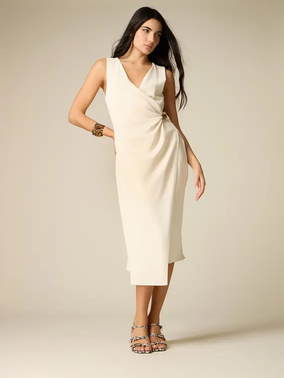 Vestito midi a portafoglio Donna, Bianco