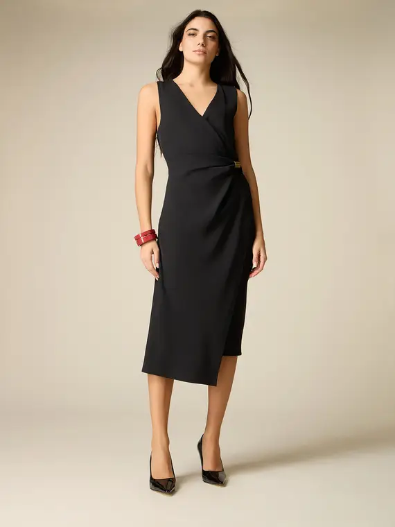 Vestito midi a portafoglio Donna, Nero